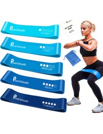 Lot de 5 bandes élastique fitness, bande de résistance 5 niveaux de force en latex naturel pour musculation pilates yoga avec sac de rangement inclus