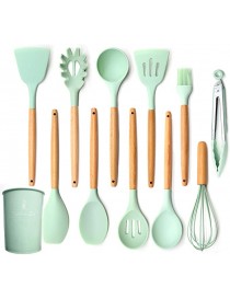 Ustensiles de Cuisine en Silicone Set D'ustensiles de Cuisine en Forme de Canne Anti-Adhésive en Silicone 11 Pièces Set D'ustensiles de Cuisine avec Manche en Bois